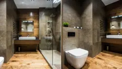 Concrete and wood in the bathroom interior
