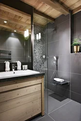 Concrete and wood in the bathroom interior