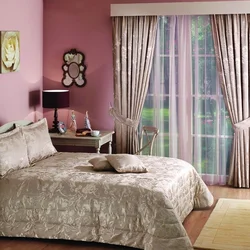 Combination Of Wallpaper And Curtains In The Bedroom Interior