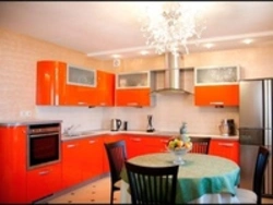 Gray Wallpaper And Orange Kitchen Photo