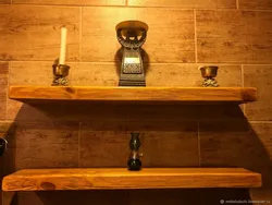 Wooden bath shelves photo