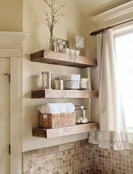 Wooden bath shelves photo