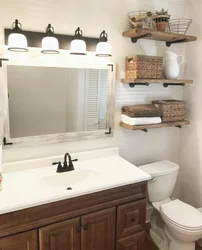 Wooden bath shelves photo