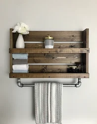 Wooden bath shelves photo