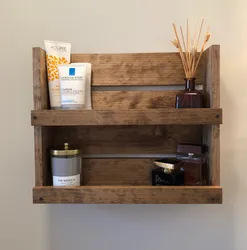 Wooden bath shelves photo