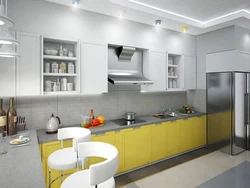 Kitchen in yellow gray colors photo