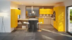 Kitchen In Yellow Gray Colors Photo