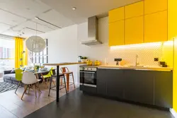 Kitchen in yellow gray colors photo