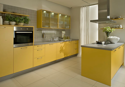 Kitchen in yellow gray colors photo