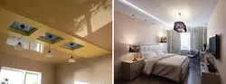 Жатын бөлмесіндегі бір деңгейлі созылған төбенің дизайны