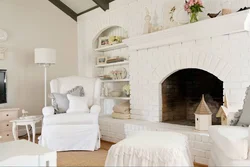 Interior with white fireplace in apartment