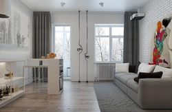 Studio apartment interior with two windows