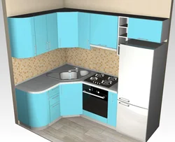 Дызайн кухні кутняй з халадзільнікам у куце