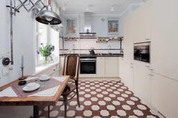 Kitchen floor design in Khrushchev photo