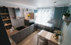 Kitchen 12 sq m design photo in light colors