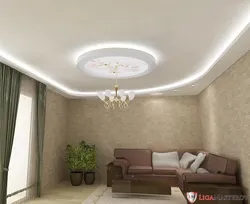 Qonaq otağının foto dizaynı üçün iki səviyyəli alçıpan tavanları