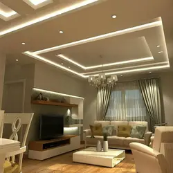 Two-level plasterboard ceilings for the living room photo design