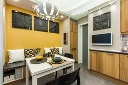 Kitchen 9 sq m with TV design photo