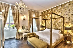 Bedroom interior in gold colors