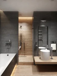 Bathroom design wood and concrete tiles