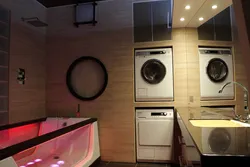 Жуынатын бөлмедегі фотосуретте кір жуғыш машинаны қалай орнатуға болады