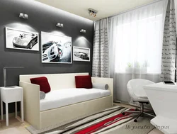 Gray teenager bedroom interior