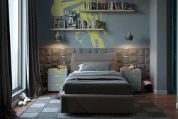Gray teenager bedroom interior