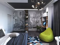 Gray teenager bedroom interior