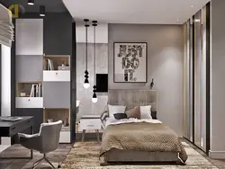 Gray teenager bedroom interior