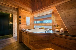 Bathroom made of plastic panels design in a wooden house