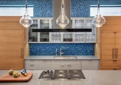 White Kitchen With Blue Apron Photo