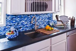 White kitchen with blue apron photo