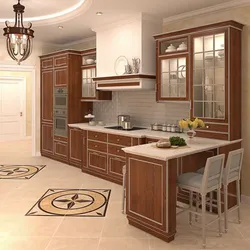 Walk-through kitchen design with a window and two doors