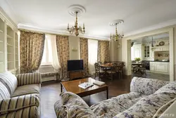 Living room 25 sq m with two windows design