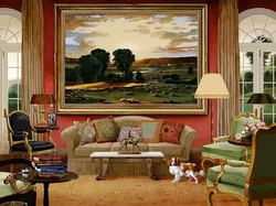 Paintings by artists in the living room interior