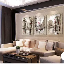 Paintings by artists in the living room interior