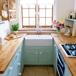 Small kitchen design with two windows