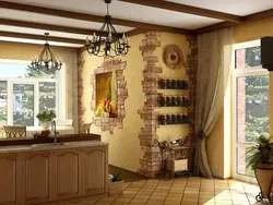 Decorative stone in the kitchen photo design with wallpaper