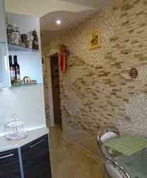 Divar kağızı ilə mətbəx foto dizaynında dekorativ daş