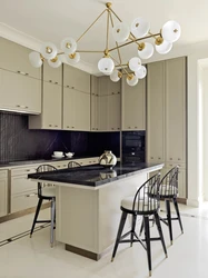 Black lamps in the kitchen interior