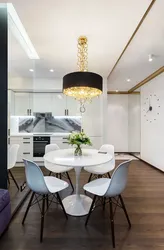 Black lamps in the kitchen interior