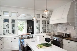 Black lamps in the kitchen interior