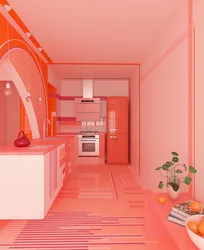 Coral-Colored Kitchen In The Interior