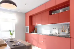 Кухня кораллового цвета в интерьере