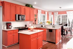 Coral-Colored Kitchen In The Interior