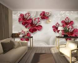 Wallpaper roses in the living room interior