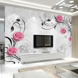 Wallpaper roses in the living room interior