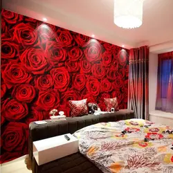 Wallpaper roses in the living room interior