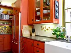 Kitchen Design With Orange Refrigerator