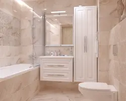 Bathroom interior beige porcelain tiles